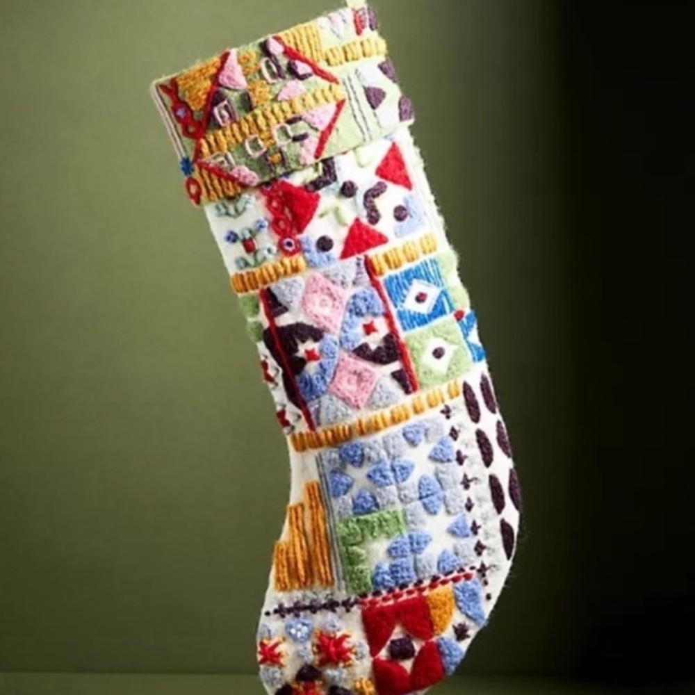 Anthropologie  Folk Wool Christmas Stocking NWT